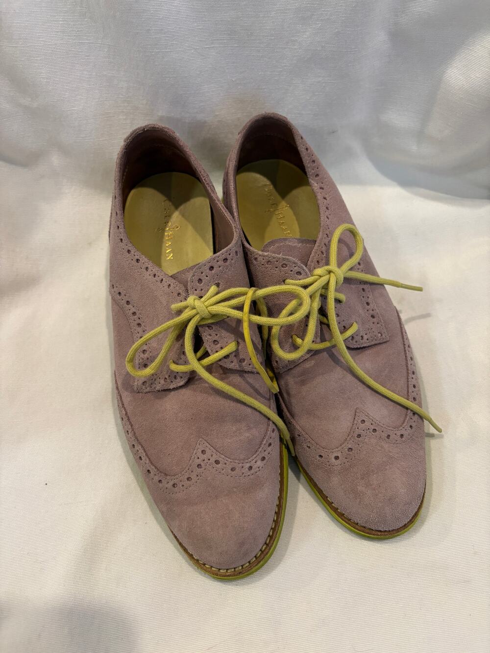 Cole Haan Lunargrand Womens Beige Suede Oxford Brogue Wingtip Shoes sz 7.5
